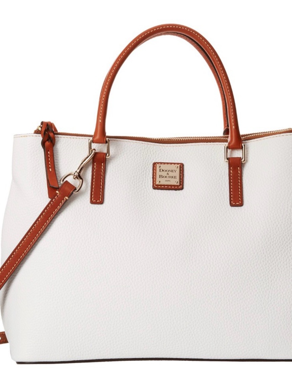 White & Brown Leather-Trim Tote Bag